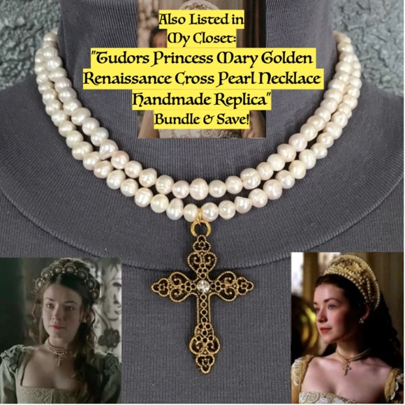 Tudors Anne Boleyn Gold & Double Ruby Renaissance Earrings, Handmade Replicas - Picture 14 of 14